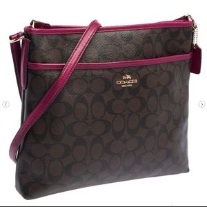 Coach Brown & Fuchsia Signature Canvas and Leather Swingpack File Crossbody Bag